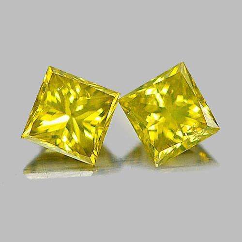 0.30 CT. 2 PCS.  SQUARE PRINCESS CUT 3MM NATURAL YELLOW LOOSE DIAMOND