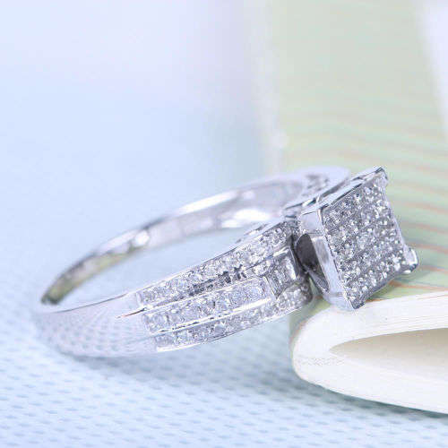 10K White Gold Pave .4ct Natural Diamond Engagement Women's Fine Ring