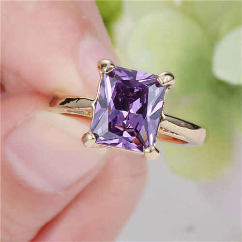 Purple Amethyst Crystal Rhodium Plated Wedding Womens Ring