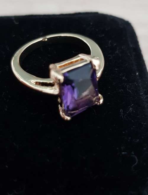 Purple Amethyst Crystal Rhodium Plated Wedding Womens Ring
