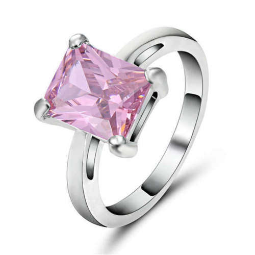 Pink Sapphire Crystal Rhodium Plated Wedding Womens Ring