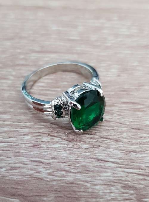 Green Crystal Emerald  Wedding Ring White Rhodium Plated Jewelry