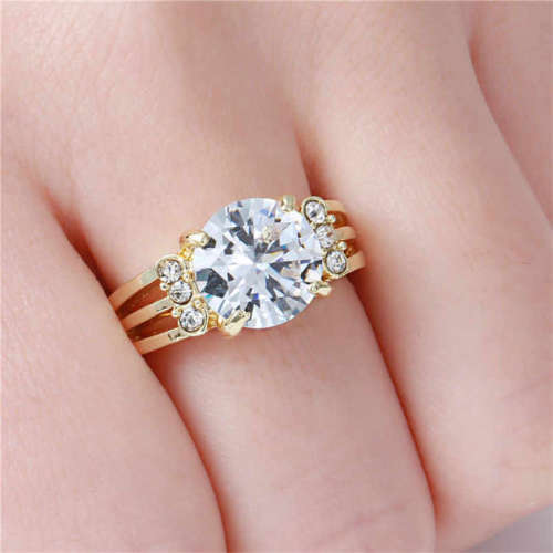 White Sapphire Ring Yellow Rhodium Plated Wedding Engagement Jewelry