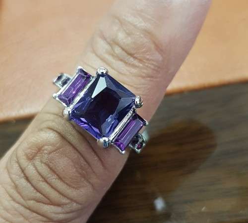 Amethyst Crystal Engagement Ring white Rhodium Plated