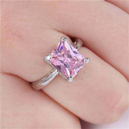 Pink Sapphire Ring  Rhodium Plated Wedding Engagement Jewelry