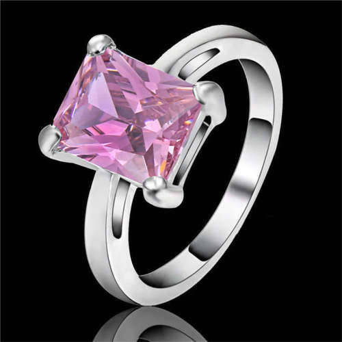 Pink Sapphire Ring  Rhodium Plated Wedding Engagement Jewelry