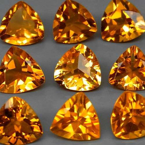 Natural Yellow Citrine Brazil 3Pcs/3.30Cts Trilliant 7 mm.Ravishing Color!