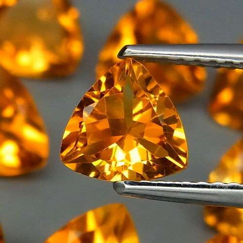Natural Yellow Citrine Brazil 3Pcs/3.30Cts Trilliant 7 mm.Ravishing Color!