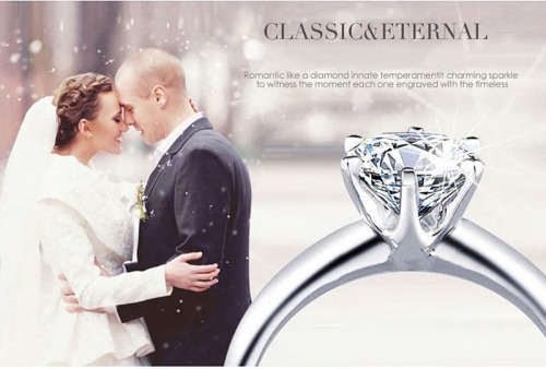 Classic Six Claw 2 Carat AAA Zircon Wedding Ring for Women White Gold Plated