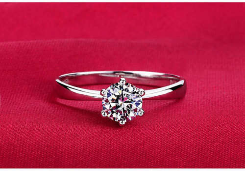 Classic Six Claw 2 Carat AAA Zircon Wedding Ring for Women White Gold Plated