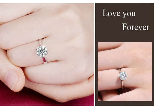 Classic Six Claw 2 Carat AAA Zircon Wedding Ring for Women White Gold Plated