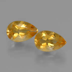Natural Yellow Citrine Brazil 2 Pcs/1.73Cts Pear Ravishing Color!