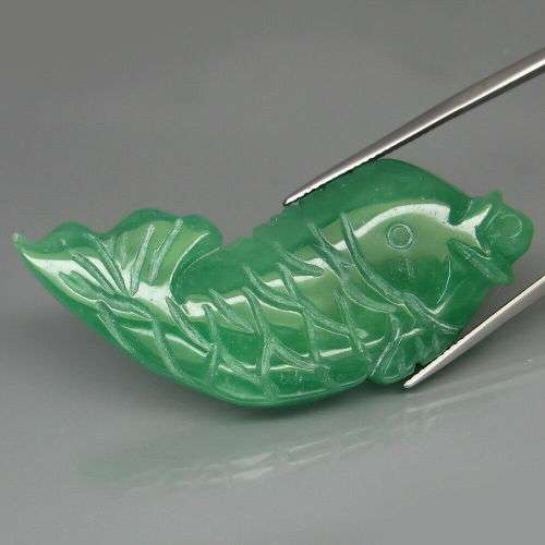 Green Jade Fish Carving 90.87Ct  Natural  MaeSai