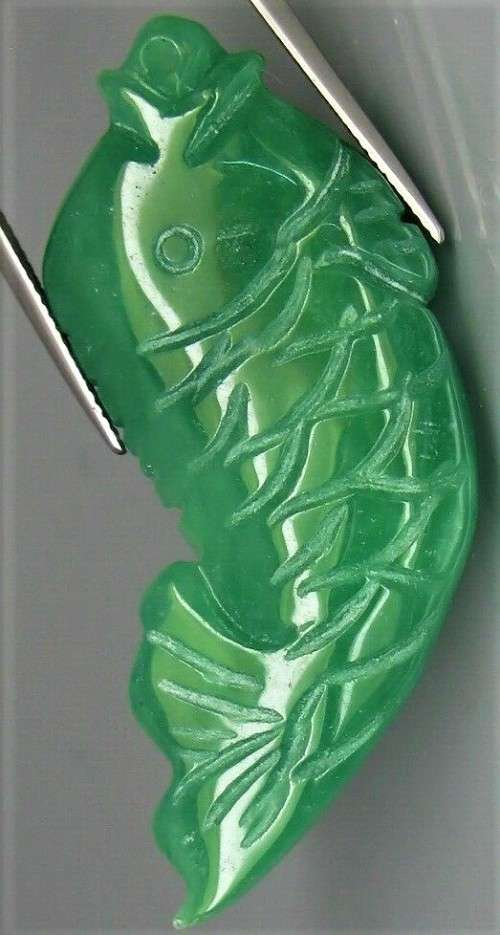 Green Jade Fish Carving 90.87Ct  Natural  MaeSai