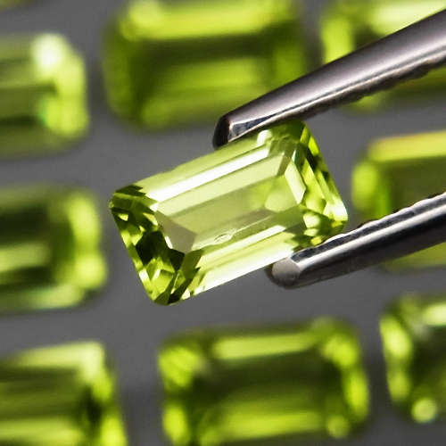 Emerald Cut 5x3 mm.Ravishing! Natural Apple Green Peridot Pakistan 2Pcs/0.582Ct.