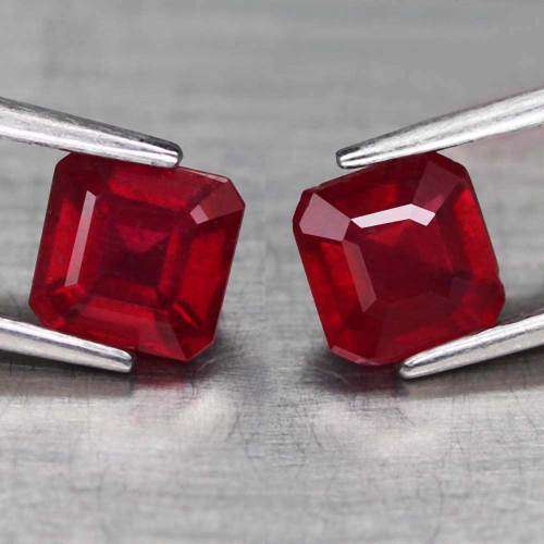 1.88 Ct. Ruby Pair Natural Scissor Cut Top Blood Red Matched Madagascar