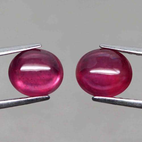 3.54Ct. Ruby Oval Cabochon Red **Matched Pair** Natural