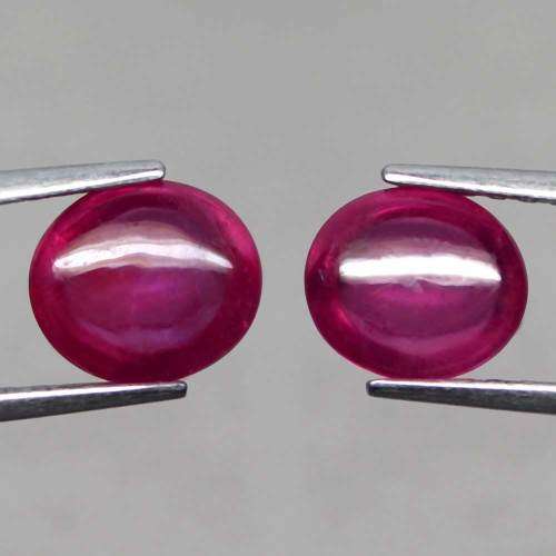 3.54Ct. Ruby Oval Cabochon Red **Matched Pair** Natural