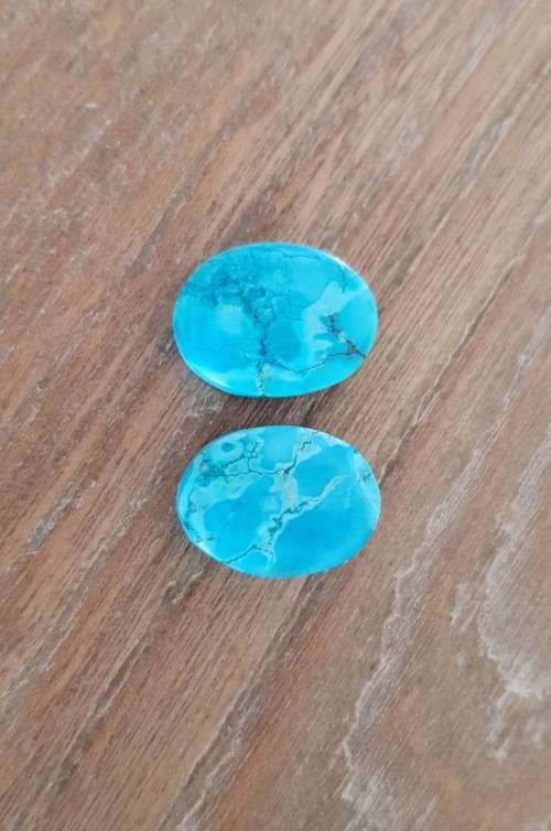 Blue Green Turquoise Loose 2pc Cabochon Oval Shape 36.27 Cts
