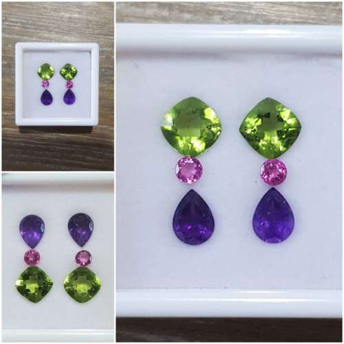 6.47Cts Natural Gemstone Earrings 3 Piece Combination Set