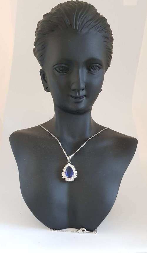 Sapphire Swarovski Crystals  Necklace 18K White Gold Plated