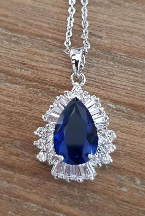 Sapphire Swarovski Crystals  Necklace 18K White Gold Plated