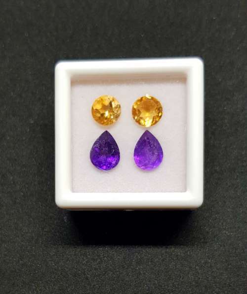 3.59Cts Natural Gemstone Earrings 2 Pieces Combination Set **Amethyst & Citrine**