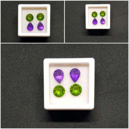 4.15Cts Natural Gemstone Earrings 2 Pieces Combination Set **Amethyst & Peridot**