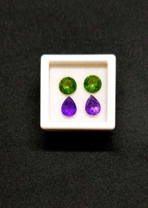 4.15Cts Natural Gemstone Earrings 2 Pieces Combination Set **Amethyst & Peridot**