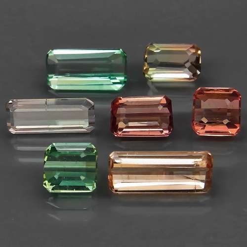 Fancy Color Tourmaline 7Pcs/7.70Ct. Emerald Cut 5.5x5.5-10x4mm.Natural