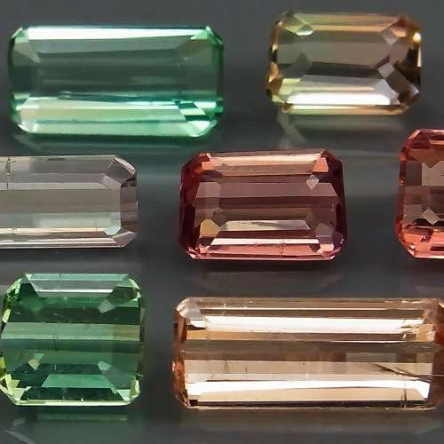 Fancy Color Tourmaline 7Pcs/7.70Ct. Emerald Cut 5.5x5.5-10x4mm.Natural
