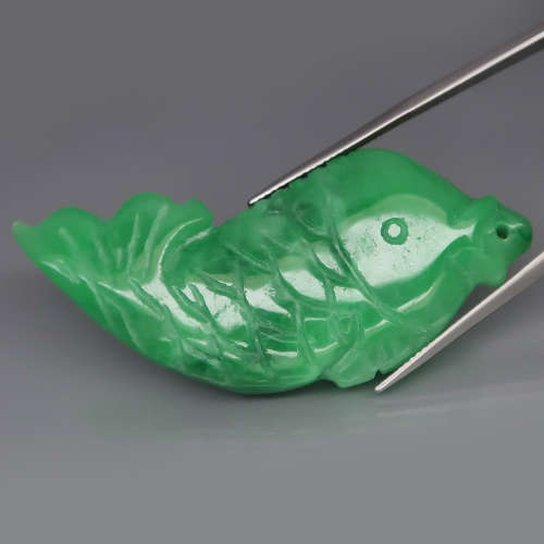 Green Jade Fish Carving 90.87Ct  Natural  MaeSai