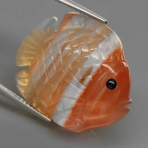 38.72Ct. Natural Orange & White Agate Fish Carving  Gorgeous