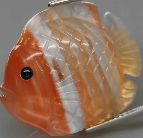 38.72Ct. Natural Orange & White Agate Fish Carving  Gorgeous
