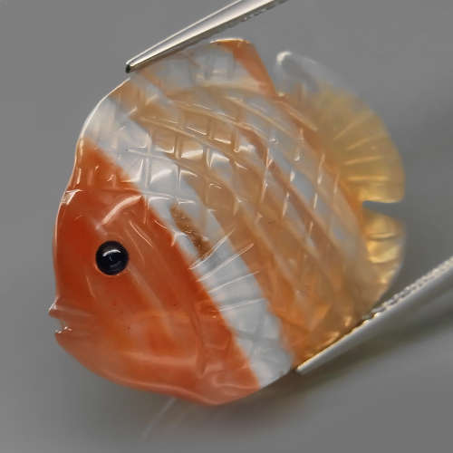 38.72Ct. Natural Orange & White Agate Fish Carving  Gorgeous