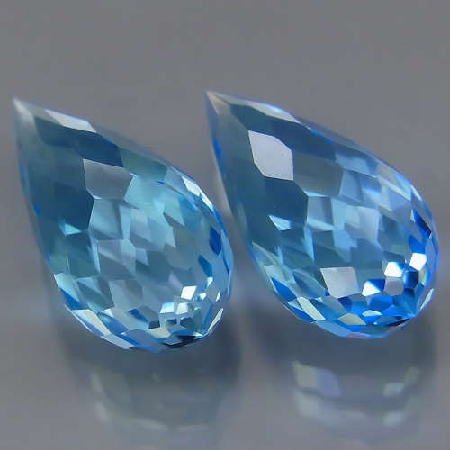 Briolette Swiss Blue Topaz 5.06Ct. PAIR! Ravishing Color  Brazil