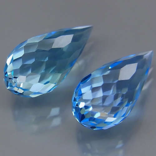 Briolette Swiss Blue Topaz 5.06Ct. PAIR! Ravishing Color  Brazil