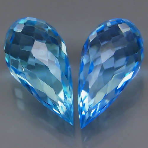 Briolette Swiss Blue Topaz 5.06Ct. PAIR! Ravishing Color  Brazil