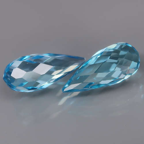 Briolette Swiss Blue Topaz 5.17Ct. PAIR! Ravishing Color  Brazil