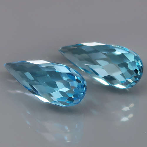 Briolette Swiss Blue Topaz 5.17Ct. PAIR! Ravishing Color  Brazil