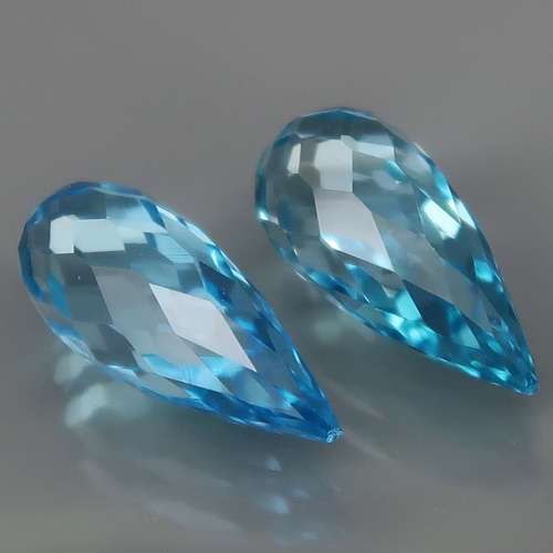 Briolette Swiss Blue Topaz 5.17Ct. PAIR! Ravishing Color  Brazil