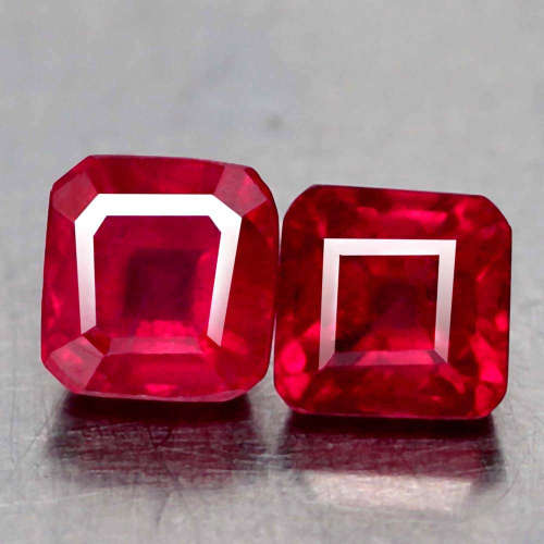 2.09Ct. Ruby Natural 2 Pcs.Scissor Cut Pinkish Red Good Sparkling!