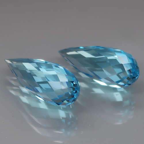 Briolette Swiss Blue Topaz 5.33Ct. PAIR! Ravishing Color  Brazil