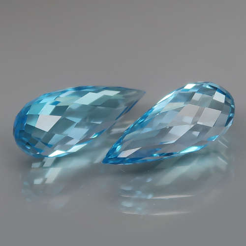 Briolette Swiss Blue Topaz 5.33Ct. PAIR! Ravishing Color  Brazil