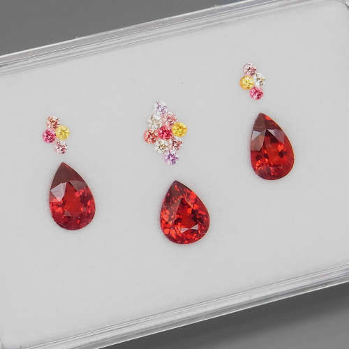 Pear & Round Diamond Cut 1.6x1.6-7.5x6mm.Rhodolite Garnet & Sapphire 20Pcs/4.37Ct