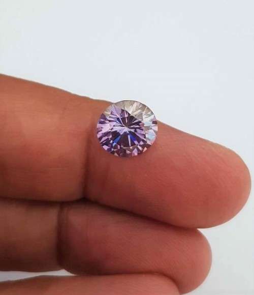 2.97Cts MOISSANITE VIVID PINKINSH STEEL BLUE ROUND CUT VVS1