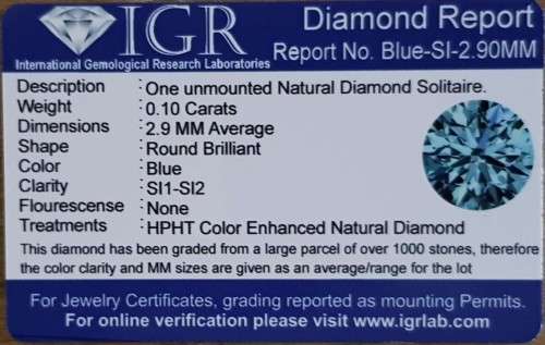 CERTIFIED Diamond Round Fancy Blue Color  2.9 MM Loose Natural Diamond