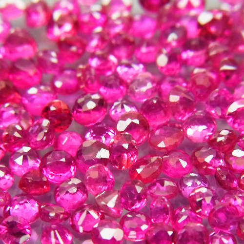 **Top** Pinkish Red Ruby 5Pcs/.09Ct Round Diamond Cut 1.4 mm.(No Glass)