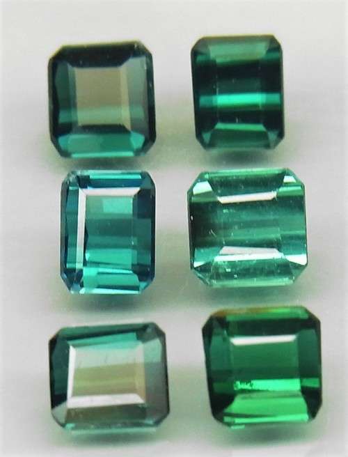 Blue Tourmaline  6Pcs/3.34Ct Emerald Cut 4.5x4-5x3.5mm.Natural