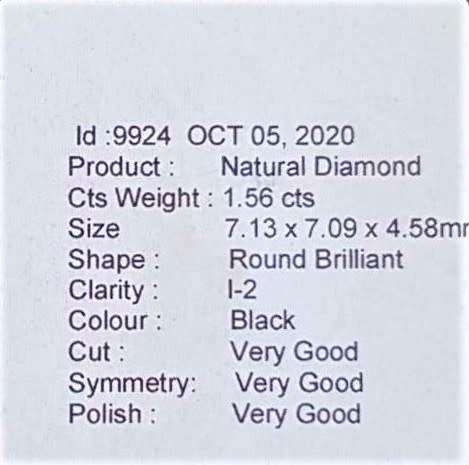 1.54Ct Certified Jet Black Round Loose Natural Diamond